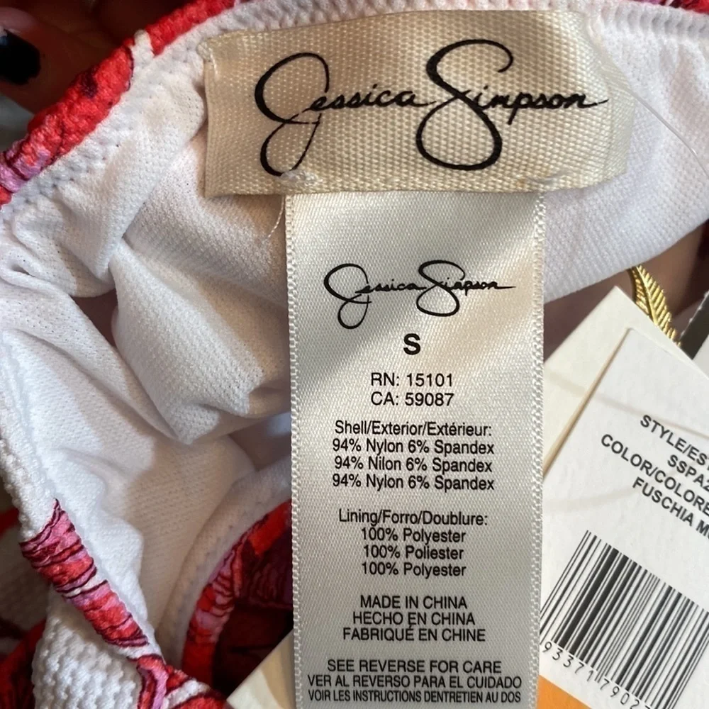 NWT Jessica Simpson Fuchsia Multi Palm O Ring Cut Out One Piece Swimsuit sz S